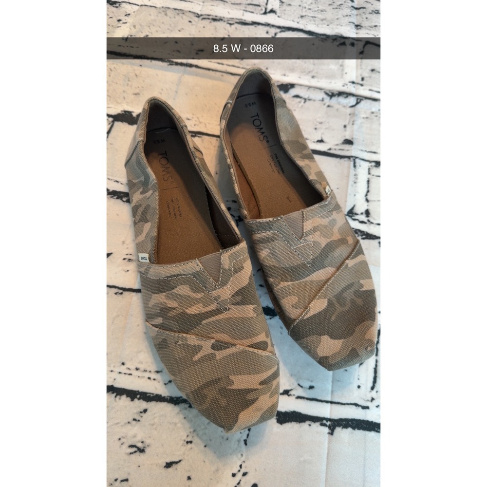 Toms Alpargata Camo Canvas Slip On Flats Womens 8.5 Green Tan Camouflage Shoes